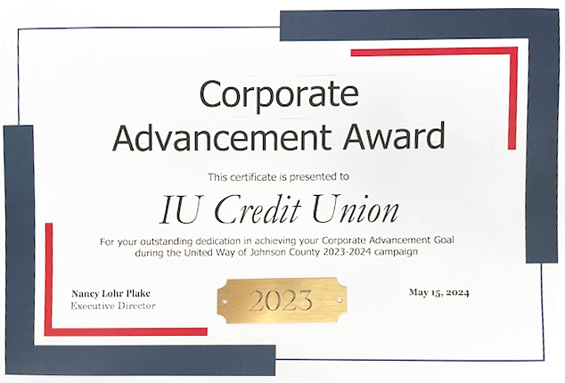 Photo of IUCU's Corporate Advancement Award