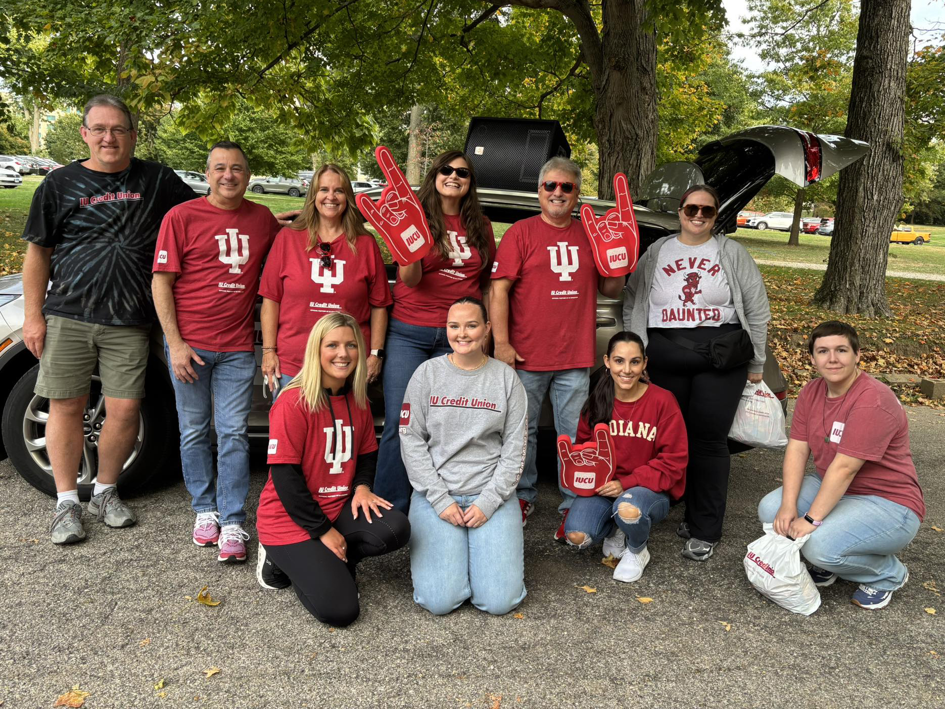 Photo of IUCU employees participating in the IU Homecoming Parade