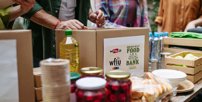 Photo of people collecting food donations